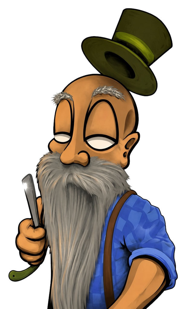Benjamin's barbershop tēls — meistars ar bārdu un bārdas nazi